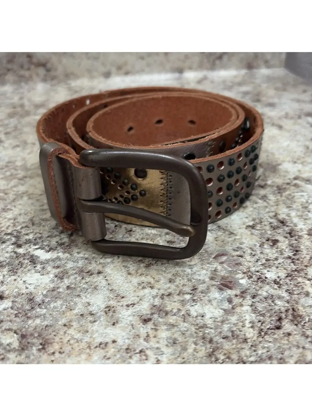 Fossil M gold and silver patchwork Leather Belt